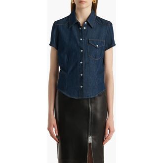 Khaite Cavazos Short Sleeve Denim Snap-Up Shirt in Benson at Nordstrom, Size X-Small