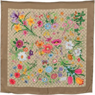 Gucci Beige Flora Printed Scarf