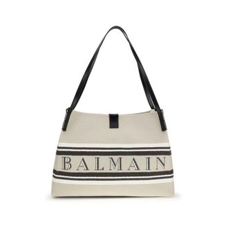 Balmain Tote Bags, female, Beige, Size: ONE SIZE Cotton Shoulder Bag with Adjustable Strap