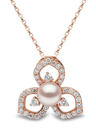 Yoko London 18kt rose gold Akoya pearl and diamond necklace - women - 18kt Rose Gold - One Size - Pink
