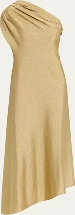 Khaite Coast Metallic Jersey One-Shoulder Midi Dress