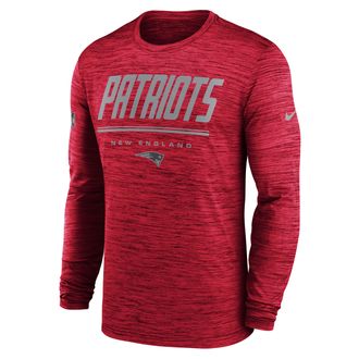 Nike New England Patriots Sideline Team Issue Velocity Nike Mens Dri-FIT NFL Long-Sleeve T-Shirt in Red | 02EQ65N8K-CH4