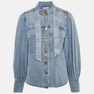Zimmermann Blue Denim Neck Tie-Up Blouse M