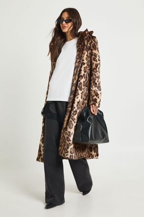 Boohoo Womens Leopard Print Faux Pony Hair Fur Jacket - Size 14 UK