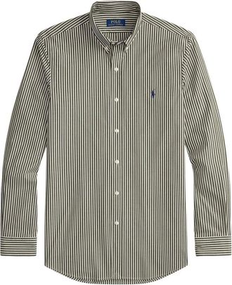 Polo Ralph Lauren Overhemden, Heren, Groen, S, Katoen, Stretch Poplin Gestreept Slim-Fit Overhemd