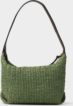 Simons Womens Folded corner braided straw shoulder bag