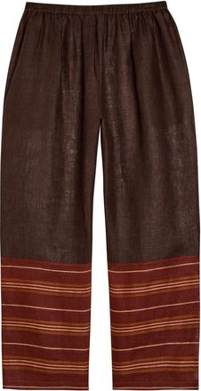 Tory Burch Stripe-trimmed Semi-sheer Linen Trousers - Brown - S (UK8-10 / S)