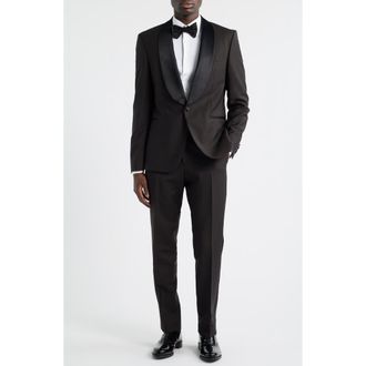 BOSS Huge Shawl Collar Dark Brown Wool & Mohair Tuxedo at Nordstrom, Size 40
