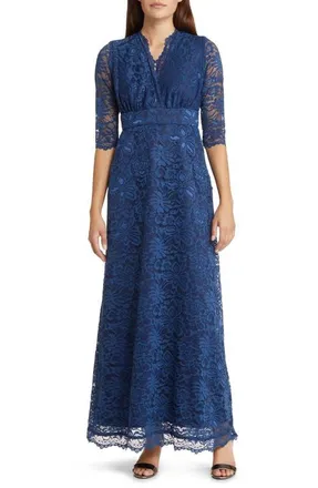 Kiyonna Maria Lace A-Line Evening Gown with Pockets in Nocturnal Navy at Nordstrom, Size X-Large