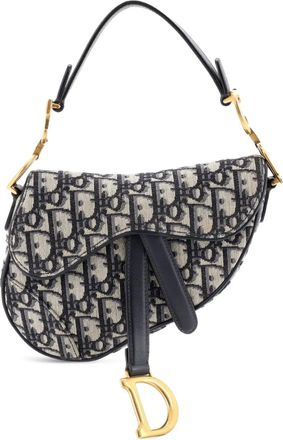 Dior Borsa a spalla Saddle mini in tela con motivo Oblique - Blu