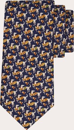 Ferragamo Men Hounds print silk tie Blue