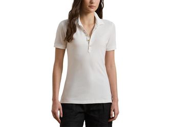 Lauren Ralph Lauren Petite Pique Polo Shirt Womens Clothing White : PXS, Cotton/Elastane