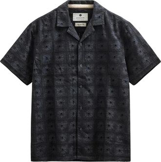 Anerkjendt Akleander Lace EMB SS Shirt - Heren - Korte mouwen Overhemden - Zwart - 2XL - Katoen - Overhemden