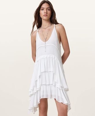 AllSaints Viscose Cavarly Ruffled Mini Dress, Size: UK 14/US 10