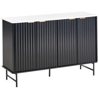 Beliani Aparador Moderno Sal&oacute;n Dormitorio Armario 4 Puertas Mdf Patas Metal Negro Efecto M&aacute;rmol Glastonbury