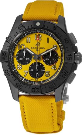 Breitling Avenger B01 Chronograph 44 Night Mission Automatic Yellow Dial Leather Strap Mens Watch SB0147101I1X1