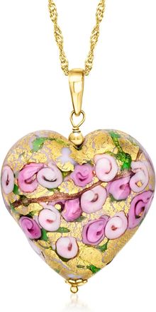 Ross-Simons Italian Multicolored Murano Glass Rose Heart Adjustable Pendant Necklace in 18kt Gold Over Sterling