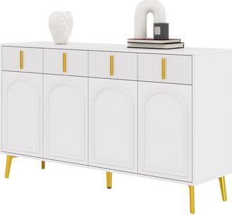 STILVORA Aparador Con 4 Puertas Y 4 Cajones, Estantes Ajustables Extra&iacute;bles, Estilo Moderno, En Mdf, 140&times;38&times;82 Cm, Blanco