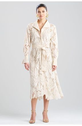 Natori Crochet Lace Button Down Oversize Shirt Dress in Parchment at Nordstrom, Size X-Large
