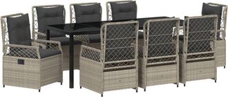 vidaXL vidaXL 9 Piece Garden Dining Set Light Grey Poly Rattan