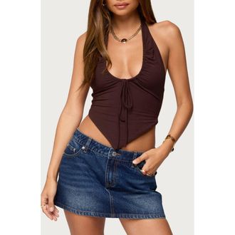 Edikted Cindy Halter Open Back Top in Brown at Nordstrom, Size X-Small