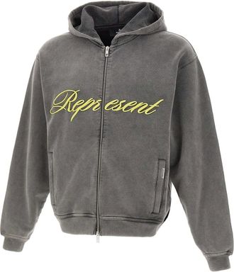 Represent Zip-throughs, male, Gray, Size: XL Script Logo Zip Hoodie