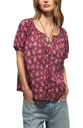Lucky Brand Flowy Raglan Sleeve Top in Berry Floral at Nordstrom, Size Xx-Large