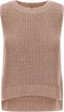 Herno Glitter Knit Vest - Dames - Ronde hals truien - Roze - M - Katoen - Truien & Vesten