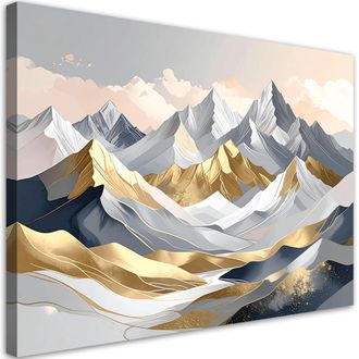 Feeby Cuadro Sobre Lienzo, Monta&ntilde;as Abstractas En Tonos Dorados, 100x70