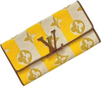 Louis Vuitton Beige Brown Yellow Canvas Leather Long Wallet (Bi-Fold) (Pre-Owned)
