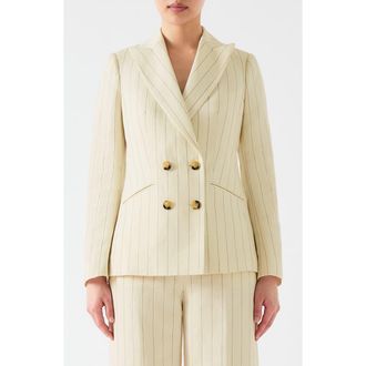 L.k. Bennett Amore Pinstripe Linen Blend Double Breasted Blazer in Cream at Nordstrom Rack, Size 16 Us / 20 Uk