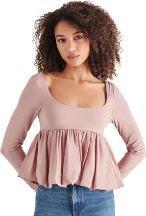 Steve Madden Avielle Peplum Top Womens Ash Rose Ruffle Square Neck PALL330