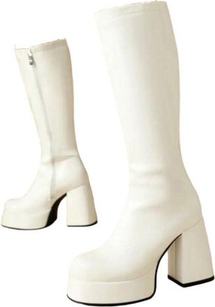 Generic Womens Knee High Patent Leather Boots Square Toe Thick Heel Side Zipper Long Boot