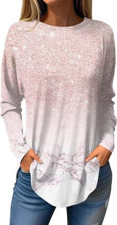 Generic Todays offers Special Deals Tunic Tops for Women Fashion Gradient Dye Long Sleeve Pullover Tops Plus Size Crewneck T Shirts Casual Oversized Sweatshir