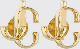Jimmy Choo London Orecchini a lobo in metallo dorato con monogramma JC