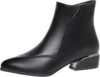 Generic Womens Chunky Low Heeled Ankle Boots, Pointed Toe Side Zipper Boots, Casual Dressy Waterproof Short Booties (Black,2.5)