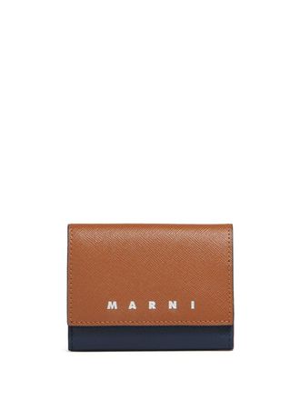 Black leather bifold wallet with Marni Mending embroidery