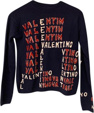 Valentino Garavani Logo Intarsia Blue Cashmere & Wool Jumper Size S