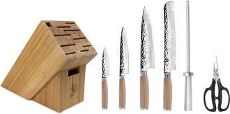 Shun Premier Blonde 7-Piece Essential Knife Block Set with Bamboo Block