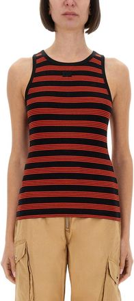 Ganni Ribbed Cotton Top-Donna