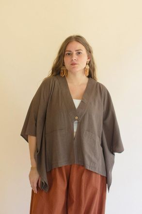 Kalalou Winged-Sleeve Kimono W Front Pockets And Button