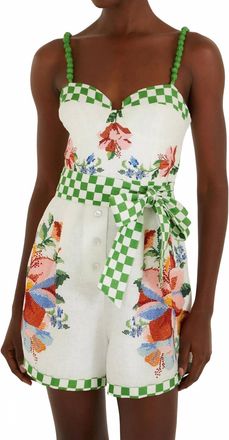 Farm Rio Calm Breeze Beaded Straps Belted Romper In Off White