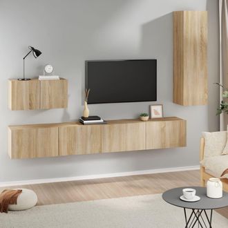 vidaXL Vidaxl - Set De Muebles Para Tv 4 Pzas Madera Contrachapada Roble Sonoma