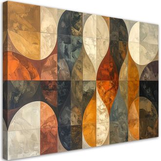 Feeby Cuadro Sobre Lienzo, Abstracci&oacute;n Geom&eacute;trica En Colores Beige Y Marr&oacute;n, 120x80