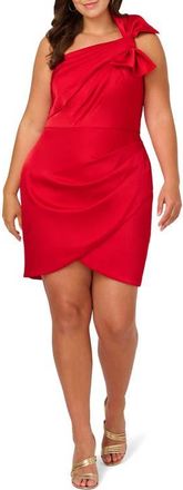 Adrianna Papell Bow One Shoulder Stretch Satin Sheath Dress in Hot Pepper at Nordstrom, Size 16W