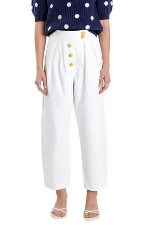 English Factory Premium Pleated Crop Wide Leg Denim Trousers in Ivory at Nordstrom, Size X-Small