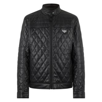 Philipp Plein Jassen, Heren, Zwart, XL, Denim, Eco Leren Gewatteerde Jas