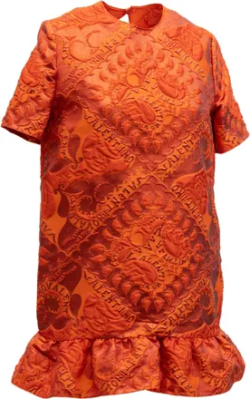 Valentino Garavani Womens Orange Short Sleeve Ruffle Hem Dress