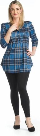 Papillon Plaid Pintuck Henley Sweater Tunic In Blue