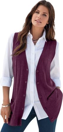 Roaman's Plus Size Drop Needle Vest Lightweight Sweater Knit in Dark Berry at Nordstrom, Size Medium